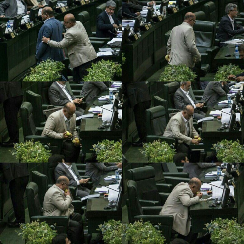 چندروزه این عکس‌های آرش میرسپاسی از #گلابی (و هلو انجیری!) خوردن آقای #قاضی‌پور سوژه اینترنت شده. خصوصا منابع به‌اصطلاح مجاز! در صداوسیما هم برنامه طنزی درباره‌اش پخش شده.📡 @VahidOnline