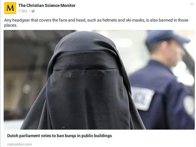 پس از فرانسه، سوئیس و آلمان، پارلمان هلند هم پوشش #اسلامی #برقع را در مکان‌های عمومی ممنوع اعلام کرد.HrXIII