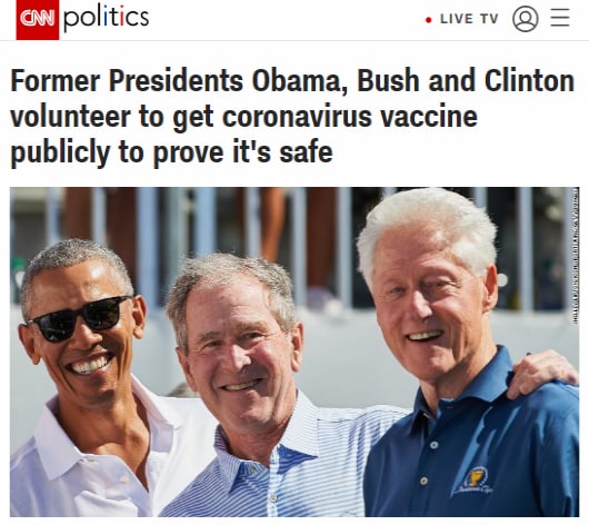 روسای‌جمهور پیشین آمریکا باراک #اوباما، جرج #بوش و بیل #کلینتون داوطلب شده‌اند برای جلب اعتماد مردم #واکسن_کرونا را جلوی دوریین‌ها دریافت کنند.NewshaSaremi#واکسن #کرونا📡 @VahidOnline