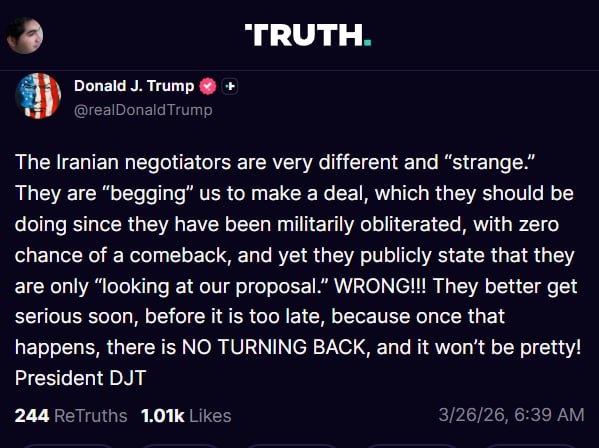 پست جدید دونالد ترامپ در تروث سوشال