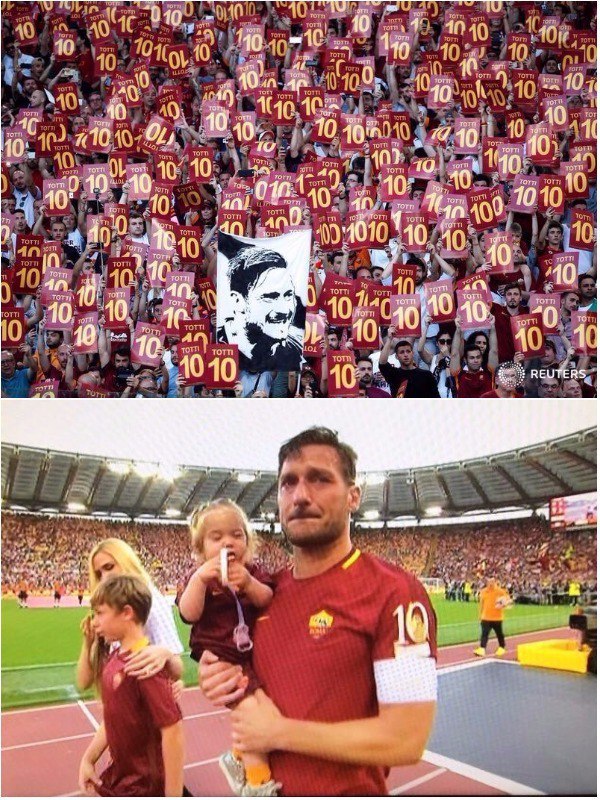 گلادیاتور بالاخره نیزه را زمین گذاشتحالا دارد دورآخر را می‌زند،آخرین اشک‌های میانه میدان رایکی از آخرین عاشقان #فوتبال#Totti madyar