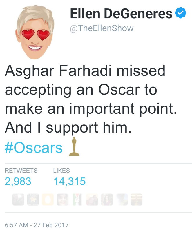 #الن دجنرس در توییترش نوشته