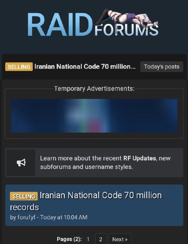 هر دم از این باغ بری می‌رسد...iam30naکد ملی میدی به بات تلگرام، اطلاعات سجلی میگیری 👀 ضمن عرض تقدیر و تشکر از محضر سازمان #ثبت_احوال و مرکز ماهر و سازمان فناوری اطلاعات و وزیر ارتباطات و شورای عالی فضای مجازی. کونتون درد نکنه، خوب ریدین.alierezaیه تیم امنیتی یه باگ تو سیستم ثبت احوال پیدا کرده به صورت کتبی بهشون نامه زدن و گفتن این باگ رو رفع کنید اونها هم گفتن 'هیچ کاری نمیتونید بکنید' اونا هم برای اثباتش یه بات تلگرامی ساختن که با وارد کردن شماره ملی و تاریخ تولد مابقی اطلاعات هویتی رو بهتون میدن SYASERHOمن یه API پیدا کردم که همین اطلاعات رو میده، ورودی هم تاریخ تولد کامل میگیره، اما یه باگ داره که میشه دورش زد و با کد ملی و سال تولد، همین اطلاعات رو گرفت.voorivexهمزمان تو یه سایت خارجی هم‌ فایل حاوی نام، نام خانوادگی و کد ملی ۷۰ میلیون ایرانی حراج شده! M0radlقیمت 10btcناقابلstartupmonit0rمیگن سازنده بات فعالیتش رو متوقف کرده. گویا امکان دسترسی به اطلاعات درسته و میشه درخواست فرستاد و جواب گرفت ولی در مورد این دیتابیس آماده ۶۵ هزاردلاری میگن