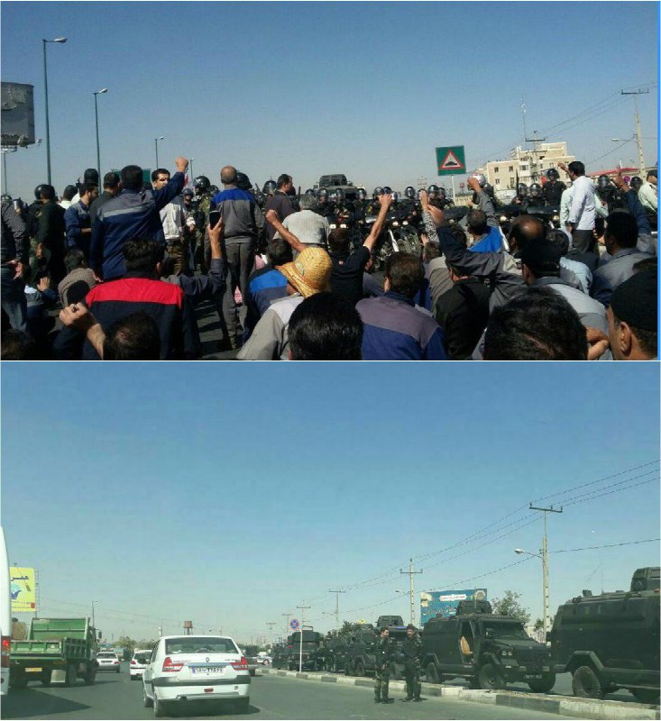 #کارگران #هپکو و #آذرآب #اراک خط راه آهن و جاده تهران را به علت تعویق در پرداخت دستمزد بسته اندحضور نیروهای امنیتی و سرکوب در عکسها پیداست kasra_nouri