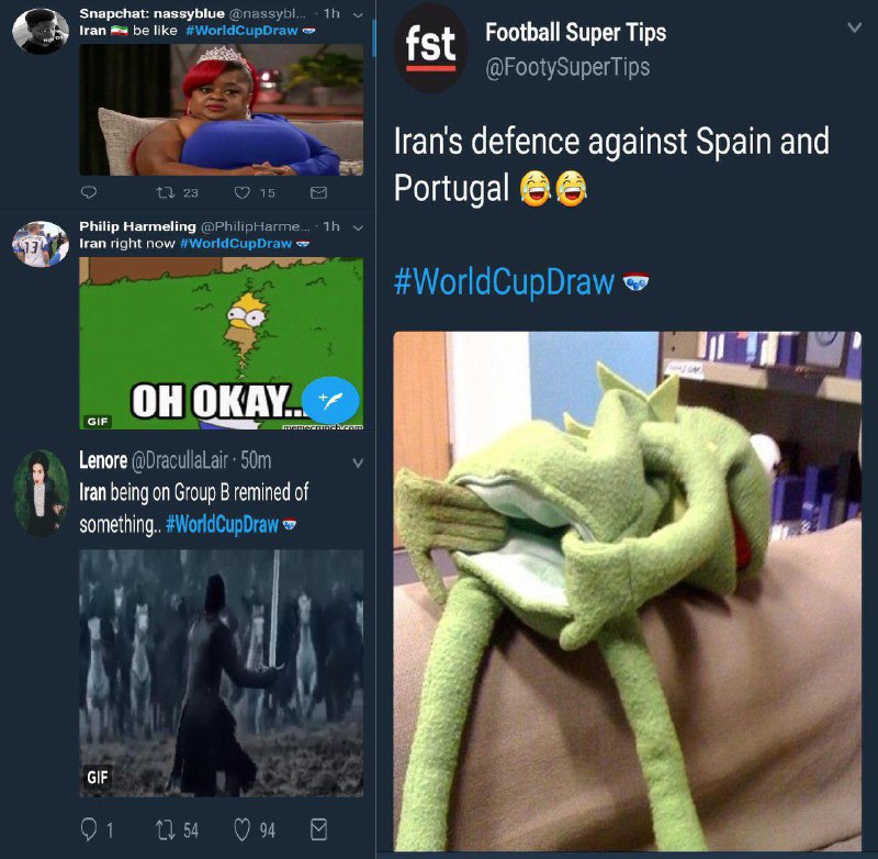 چند نمونه از شوخی‌های جهانی درباره حضور ایران در گروه مرگ جام‌جهانیvia e_ARIAN_e