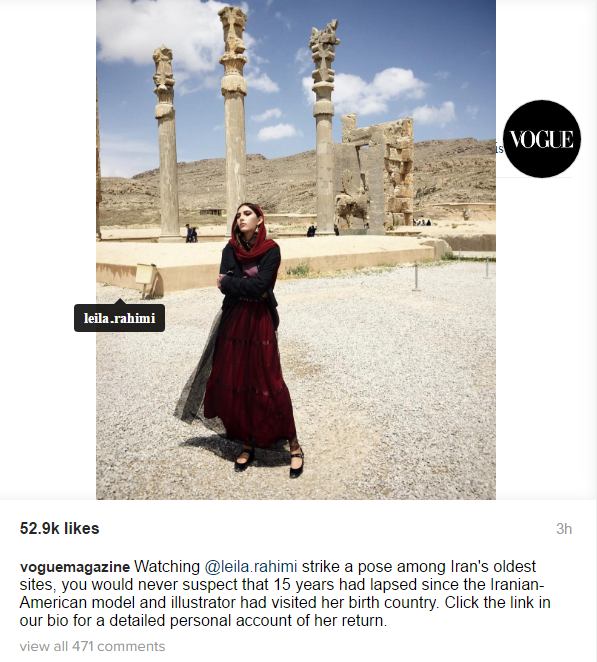 twitter.com/voguemagazine/status/735242934417772544مجله #ووگ درباره سفر یک #مدل ایرانی-آمریکایی به اسم #لیلارحیمی نوشته که بعداز ۱۵ سال برگشته ایران ازاین عکس‌هابگیره