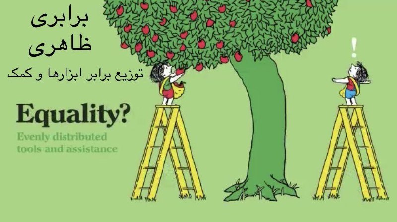 تصویر خیلی ساده برای فهم تفاوت نابرابری، برابری و عدالت و مسئله دسترسی به ابزارها و فرصت‌ها mimnoonآپدیت