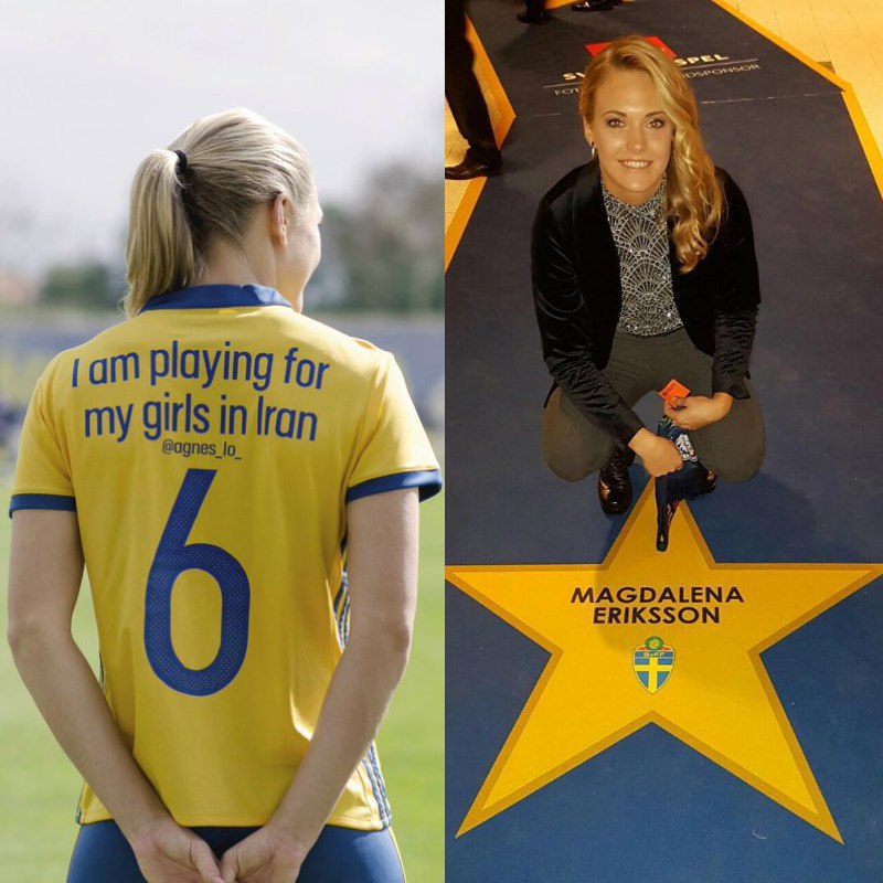 #زنان تیم ملی #فوتبال #سوئد درحمایت از #حقوق_زنان روی پیراهنشان نوشتند. #ماگدالنا_اریکسون از #زنان_ایرانNewshaSaremi