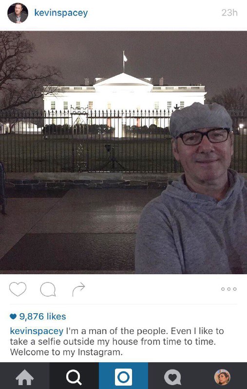 کوین اسپیسی باعکس کاخ سفید اومده اینستاگرام