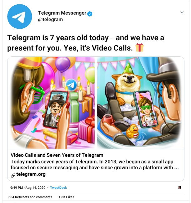 #تلگرام امروز به مناسبت هفت ساله شدن، نسخه‌ی آزمایشی #تماس_ویدیویی رو برای اندروید عرضه کرد.soheiil7طبق اعلام تلگرام اپل هنوز آپدیت جدید را برای انتشار بررسی نکرده است و کاربران iOS مدت زمان بیشتری باید منتظر انتشار قابلیت تماس تصویری تلگرام باشند.TheZoomitبرای برقراری تماس تصویری، اپلیکیشن تلگرام هر دو طرف باید به نسخه جدید آپدیت شده باشه و هیچ‌کدوم در تنظیمات مربوط به حریم خصوصی قابلیت تماس گرفتن رو غیرفعال نکرده باشند.📡 @VahidOnline#تلگرام امروز به مناسبت هفت ساله شدن، نسخه‌ی آزمایشی #تماس_ویدیویی رو برای اندروید عرضه کرد.soheiil7طبق اعلام تلگرام اپل هنوز آپدیت جدید را برای انتشار بررسی نکرده است و کاربران iOS مدت زمان بیشتری باید منتظر انتشار قابلیت تماس تصویری تلگرام باشند.TheZoomitبرای برقراری تماس تصویری، اپلیکیشن تلگرام هر دو طرف باید به نسخه جدید آپدیت شده باشه و هیچ‌کدوم در تنظیمات مربوط به حریم خصوصی قابلیت تماس گرفتن رو غیرفعال نکرده باشند.📡 @VahidOnline