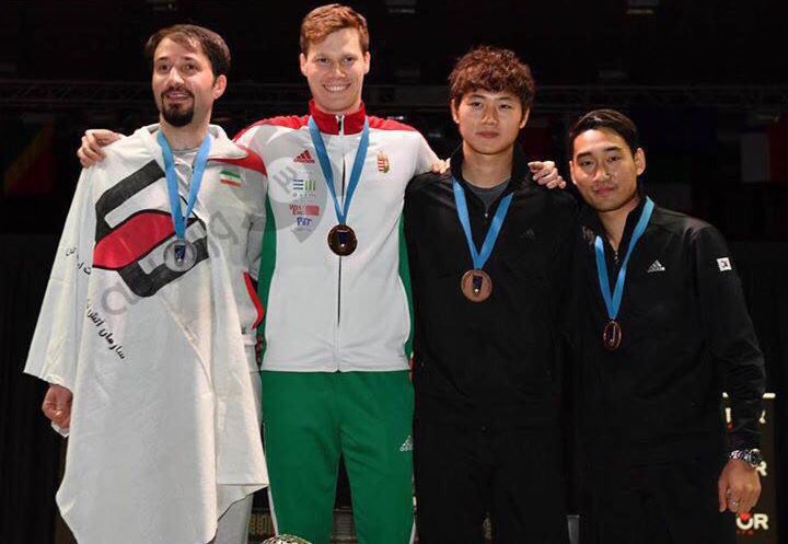 #مجتبی_عابدینی با پرچم #آتش‌نشانی روی سکوی جام جهانی #شمشیربازی رفتshahrvand_paper