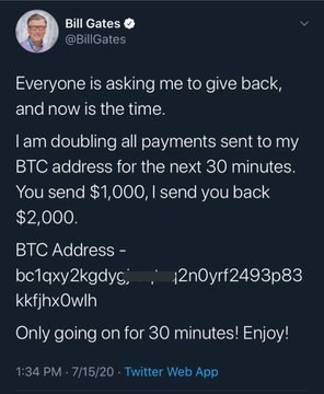 ‼️حساب‌های #توییتر بیل‌گیتس، ایلان ماسک و چند کسب‌وکار که شامل صرافی‌های رمز ارز بزرگ می‌شه احتمالا #هک شده. ازشون یک توییت با آدرس بیتکوین ارسال شده که به ملت می‌گه هر مقدار پول که بفرستن، دو برابرش رو دریافت می‌کنن.عجب اتفاق عجیبی. هنوز دلیلش معلوم نیست.💬هکر تا این لحظه بیش از ۱۱ بیتکوین جمع کرده.💬باورکردنی نیست. اوباما هم اضافه شد!arashzdامشب که خواب بودیدبزرگترین هک تاریخ توییتر در حال رخ دادنهAmirPersisهر بارم یه چیزی اومد دیده بشه، یه فیلی هوا شد یه مایکل جکسونی مرد. اکانت توییتر اپل و بیل گیتس و ایلان ماسک هک شده. #اعدام_نکنیدalihejvani#هک_توییتر📡 @VahidOnline‼️حساب‌های #توییتر بیل‌گیتس، ایلان ماسک و چند کسب‌وکار که شامل صرافی‌های رمز ارز بزرگ می‌شه احتمالا #هک شده. ازشون یک توییت با آدرس بیتکوین ارسال شده که به ملت می‌گه هر مقدار پول که بفرستن، دو برابرش رو دریافت می‌کنن.عجب اتفاق عجیبی. هنوز دلیلش معلوم نیست.💬هکر تا این لحظه بیش از ۱۱ بیتکوین جمع کرده.💬باورکردنی نیست. اوباما هم اضافه شد!arashzdامشب که خواب بودیدبزرگترین هک تاریخ توییتر در حال رخ دادنهAmirPersisهر بارم یه چیزی اومد دیده بشه، یه فیلی هوا شد یه مایکل جکسونی مرد. اکانت توییتر اپل و بیل گیتس و ایلان ماسک هک شده. #اعدام_نکنیدalihejvani#هک_توییتر📡 @VahidOnline