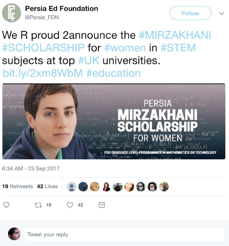 بورسیه ای به نام مریم #میرزاخانی برای ادامه تحصیل دانشجویان دختر در دانشگاه های انگلیس twitter.com/shirafkan82/status/911591751303012353📡 @VahidOnline