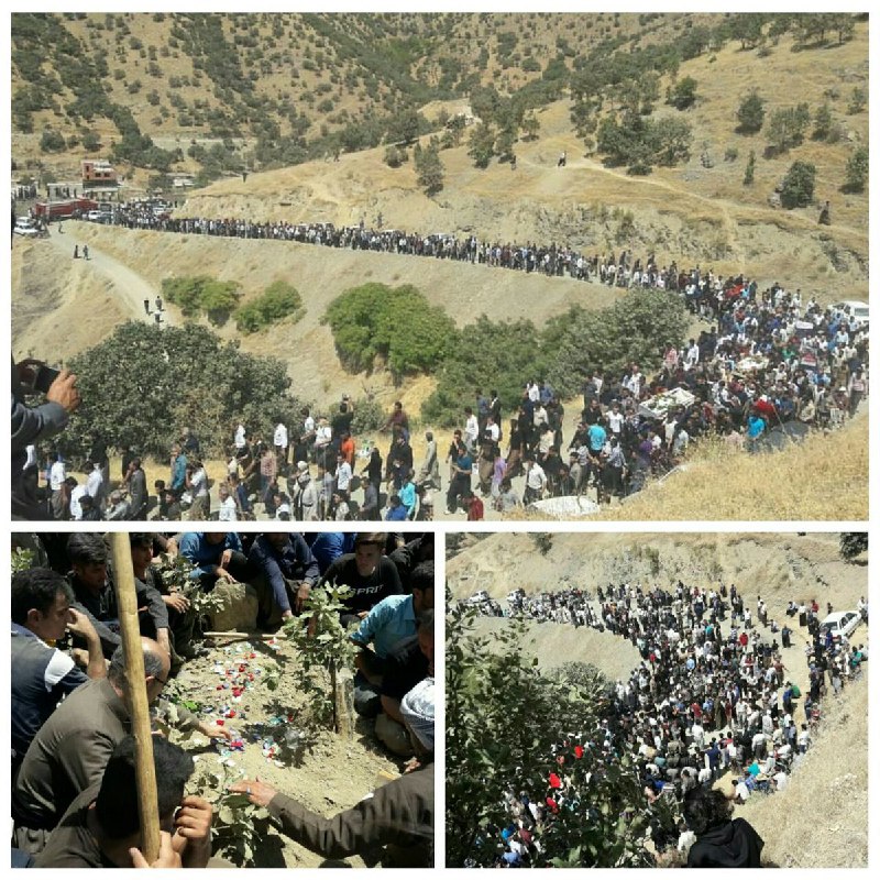 مراسم خاک‌سپاری ۴ فعال محیط زیستی که در خاموش کردن آتش سوزی جنگل های مریوان #شهید بقای وطن شدند#مریوان_تسلیتپ ن