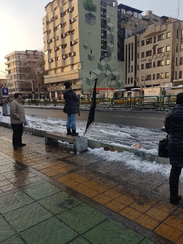 عکس دیگری از خانمی که در اعتراض به #حجاب_اجباری شال سیاه به سر چوب زده بود.iemdoo