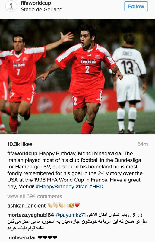 twitter.com/aanatodre/status/757290242332327936تبریک تولد اکانت رسمی #جام‌جهانی #فیفا در اینستاگرام به مهدی #مهدوی‌کیا📡 @VahidOnlineinstagram.com/p/BIQRIIkBaqD