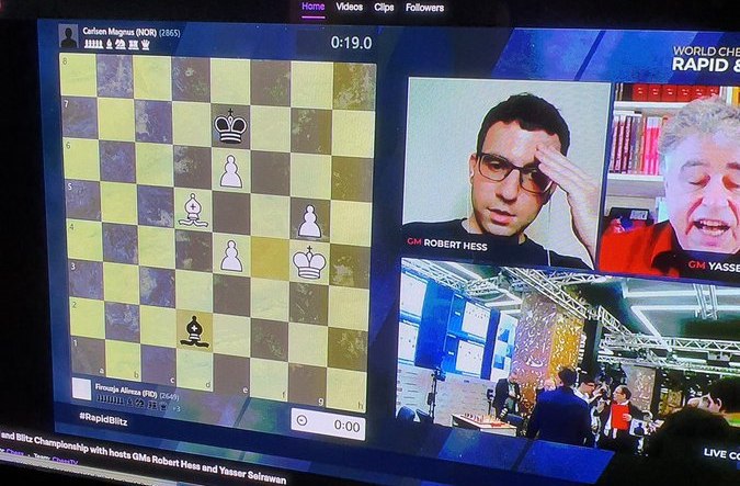 لحظاتی پیش/بازی برق‌آسای #فیروزجا دربرابر #ماگنوس_کارلسن. فیروزجا تا لحظه آخر پیروز بازی بود اما...Nr2ohbhjsjsnsbباورم نمیشه، سلطان شطرنج جهان رو لوله کرده بود اما وقت کم آورد!aidinfamilyگزارشگرها دست کوبیدن تو پیشونی و میگن خیلی غصه خوردنjadiمهدی رستم‌پور