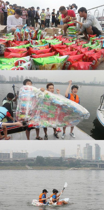 در یک پژوهش دانشجویی، دانشجویانی در #کره‌جنوبی برای اثبات میزان زیاد هوای موجود در بسته #چیپس، با آن قایق ساختند.HrXIII