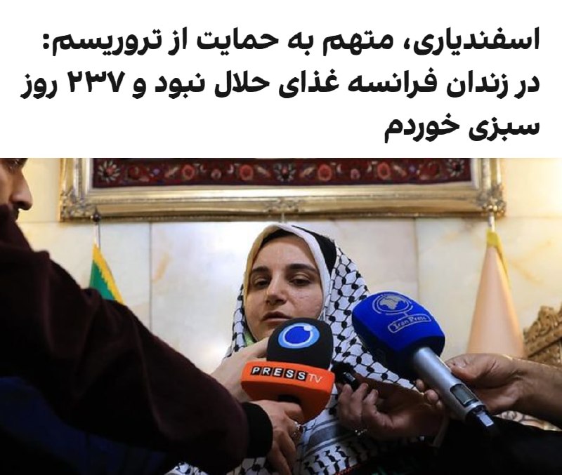 مهدیه اسفندیاری، شهروند ایرانی که به اتهام «تمجید از تروریسم» در فرانسه زندانی بود و اخیرا به ایران بازگردانده شد، در یک برنامه تلویزیونی گفت