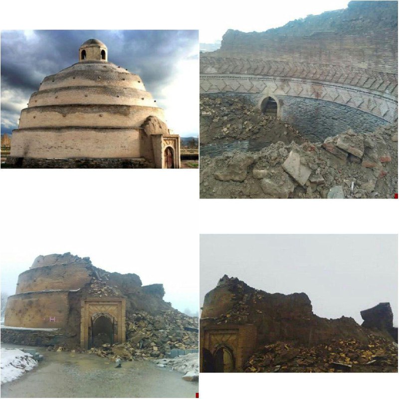 #یخچال_میرفتاح تنها بنای خشتی استان #همدان و یگانه یخچال در غرب کشور در زیر فشار بارش‌های برف و باران اخیر طاقت نیاورد و فرو ریخت.یخچال میرفتاح از آثار دوره قاجاریه در شهر #ملایر است که توسط شخصی به نام میرفتاح ساخته شده است. این بنا به شکل گنبد بوده و از آجر ساخته شده است و در مسیر بلوار ملایر به بروجرد قرار دارد.همدان دارای یک هزار و ۸۰۰ اثر تاریخی است که در روزهای گذشته تعدادی از آنها مانند حمام حاج آقا تراب، پل زرامین، پل فرسفج، مسجد بازران و منزل اقتداری در اثر شدت بارش دچار خسارت شدند.farsnews - irannewspaper#سیل📡 @VahidOnline