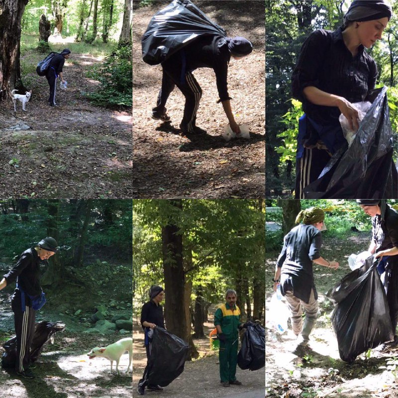 جمع‌آوری #زباله در یکی از بوستان‌های تهران توسط #هدیه_تهرانی؛بعد از ورزش صبحگاهی به کمک رفتگران رفت و زباله‌ها را جمع کرد#مسئولیت_شهروندیIranRights_org