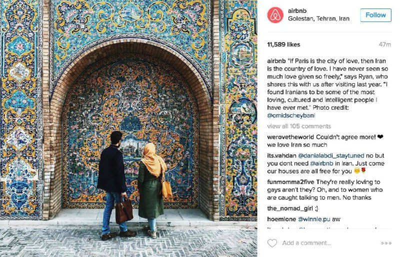 پست شرکت #Airbnb در اینستاگرام پس از محدودیت‌های ویزا