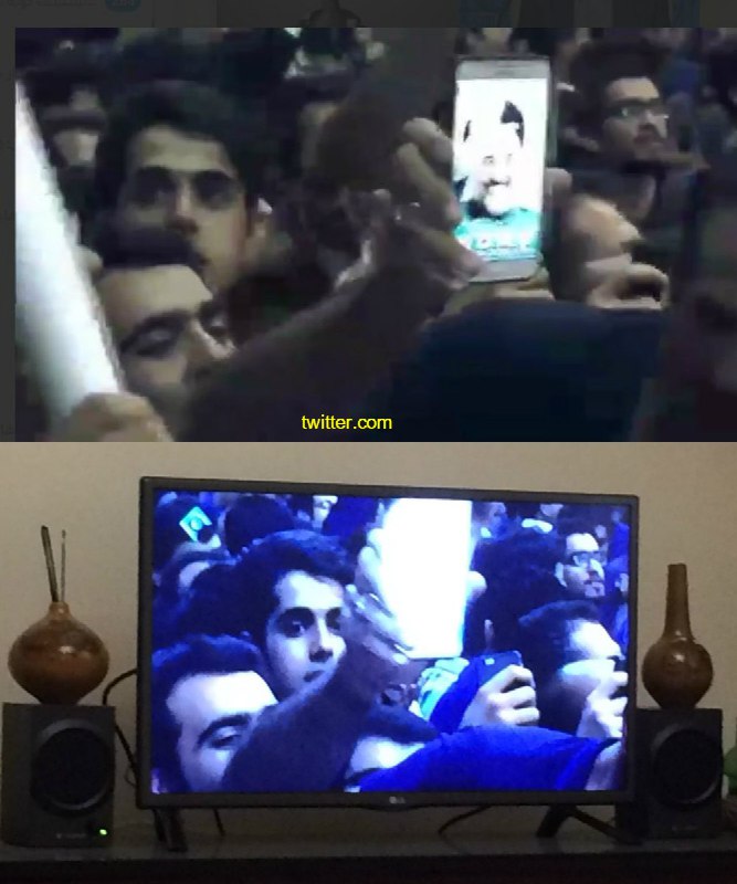 نیمه بالایی تصویر،صحنه‌ای از #مستندانتخاباتی #روحانی بودکه #صداوسیما موقع پخش با سفیدکردن موبایل #سانسور ش کردdr_aminof