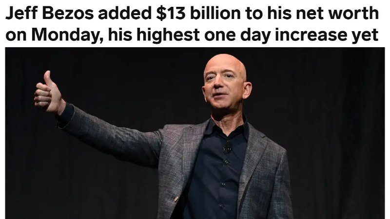 در ۲۴ ساعت گذشته ۱۳ میلیارد دلار به ارزش خالص دارایی‌های جف بزوس (فاندر و CEO آمازون) اضافه شده. با نرخ دلار ۲۰ یعنی ۲۶۰ هزار میلیارد تومن. روز خوبی داشته باشین. ☕️bahram_hبا فرض استفاده از اسکناس ۱۰۰ دلاری، در یک روز ۱۳ برابر تصویر [2️⃣ ] به دارایی ایشون اضافه شدهal_lIlIlیعنی هر ثانیه از اون روز نزدیک به ۱۵۱ هزار دلار.CADKAR1با آنکه کرونا بسیاری از کسب‌وکارها را در سرتاسر جهان، زمین‌گیر کرده ارزش سهام آمازون در روز دوشنبه‌ی هفته‌ی جاری رشد ۷/۹ درصدی را تجربه کرد که درنتیجه ثروت بزوس را با افزایش ۱۳ میلیارد دلاری به ۱۸۹/۳ میلیارد دلار رساند.TheZoomitیعنی با دلار ۲۰ تومنی ۵۱۷ سال اگه روزی بیست میلیارد تومن خرج کنه باز هم تموم نمیشه.pouriyaaaaaaaaمن رو بگو که وقتی داشت از زنش جدا میشد، دلم برای اموال از دست رفته اش میسوخت. طلاق براش برکت داشت.alireza1356برا جفتشون برکت داشت! همسرش هم ۲۵ درصد سهام جف رو گرفت. ثروت جفتشون داره میره بالا و پولدارترین زن و مرد دنیا هستن الان.reee_zzza5️⃣ ماه پیش در اعتراضات آمریکا یک عده با گیوتین رفته بودند در خونه جدید #بیزوس در دی‌سیlivesmattershow📡 @VahidOnlineدر ۲۴ ساعت گذشته ۱۳ میلیارد دلار به ارزش خالص دارایی‌های جف بزوس (فاندر و CEO آمازون) اضافه شده. با نرخ دلار ۲۰ یعنی ۲۶۰ هزار میلیارد تومن. روز خوبی داشته باشین. ☕️bahram_hبا فرض استفاده از اسکناس ۱۰۰ دلاری، در یک روز ۱۳ برابر تصویر [2️⃣ ] به دارایی ایشون اضافه شدهal_lIlIlیعنی هر ثانیه از اون روز نزدیک به ۱۵۱ هزار دلار.CADKAR1با آنکه کرونا بسیاری از کسب‌وکارها را در سرتاسر جهان، زمین‌گیر کرده ارزش سهام آمازون در روز دوشنبه‌ی هفته‌ی جاری رشد ۷/۹ درصدی را تجربه کرد که درنتیجه ثروت بزوس را با افزایش ۱۳ میلیارد دلاری به ۱۸۹/۳ میلیارد دلار رساند.TheZoomitیعنی با دلار ۲۰ تومنی ۵۱۷ سال اگه روزی بیست میلیارد تومن خرج کنه باز هم تموم نمیشه.pouriyaaaaaaaaمن رو بگو که وقتی داشت از زنش جدا میشد، دلم برای اموال از دست رفته اش میسوخت. طلاق براش برکت داشت.alireza1356برا جفتشون برکت داشت! همسرش هم ۲۵ درصد سهام جف رو گرفت. ثروت جفتشون داره میره بالا و پولدارترین زن و مرد دنیا هستن الان.reee_zzza5️⃣ ماه پیش در اعتراضات آمریکا یک عده با گیوتین رفته بودند در خونه جدید #بیزوس در دی‌سیlivesmattershow📡 @VahidOnline