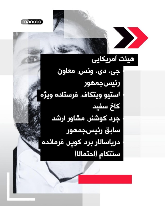 مقامات پاکستانی فهرستی از افراد احتمالی برای شرکت در مذاکرات پایان جنگ بین جمهوری‌اسلامی و آمریکا را اعلام کرده‌اند. این مذاکرات قرار است شنبه در پایتخت پاکستان اسلام‌آباد برگزار شود، اما جزئیات هنوز در حال نهایی شدن است و فهرست شرکت‌کنندگان ممکن است تغییر کند.پاکستان (کشور میزبان)محمد شهباز شریف، نخست‌وزیرسید عاصم منیر، رئیس ستاد ارتشاسحاق دار، معاون نخست‌وزیر و وزیر امور خارجهسرتیپ عاصم مالک، مشاور امنیت ملی و رئیس سازمان اطلاعات اصلی کشور هیئت آمریکاییجی. دی. ونس، معاون رئیس‌جمهوراستیو ویتکاف، فرستاده ویژه کاخ سفیدجرد کوشنر، مشاور ارشد سابق رئیس‌جمهوردریاسالار برد کوپر، فرمانده سنتکام (احتمالا) هیئت جمهوری‌اسلامیمحمدباقر قالیباف، رئیس مجلس شورای اسلامیعباس عراقچی، وزیر امور خارجهمجید تخت‌روانچی، معاون وزیر امور خارجهسعید خطیب‌زاده، معاون وزیر خارجه جمهوری‌اسلامی اعلام کرده احتمالا محمد باقر قالیباف، رئیس مجلس شورای اسلامی ریاست تیم جمهوری‌اسلامی را بر عهده خواهد داشت.@VahidOOnLine📡 @VahidOnlineمقامات پاکستانی فهرستی از افراد احتمالی برای شرکت در مذاکرات پایان جنگ بین جمهوری‌اسلامی و آمریکا را اعلام کرده‌اند. این مذاکرات قرار است شنبه در پایتخت پاکستان اسلام‌آباد برگزار شود، اما جزئیات هنوز در حال نهایی شدن است و فهرست شرکت‌کنندگان ممکن است تغییر کند.پاکستان (کشور میزبان)محمد شهباز شریف، نخست‌وزیرسید عاصم منیر، رئیس ستاد ارتشاسحاق دار، معاون نخست‌وزیر و وزیر امور خارجهسرتیپ عاصم مالک، مشاور امنیت ملی و رئیس سازمان اطلاعات اصلی کشور هیئت آمریکاییجی. دی. ونس، معاون رئیس‌جمهوراستیو ویتکاف، فرستاده ویژه کاخ سفیدجرد کوشنر، مشاور ارشد سابق رئیس‌جمهوردریاسالار برد کوپر، فرمانده سنتکام (احتمالا) هیئت جمهوری‌اسلامیمحمدباقر قالیباف، رئیس مجلس شورای اسلامیعباس عراقچی، وزیر امور خارجهمجید تخت‌روانچی، معاون وزیر امور خارجهسعید خطیب‌زاده، معاون وزیر خارجه جمهوری‌اسلامی اعلام کرده احتمالا محمد باقر قالیباف، رئیس مجلس شورای اسلامی ریاست تیم جمهوری‌اسلامی را بر عهده خواهد داشت.@VahidOOnLine📡 @VahidOnline