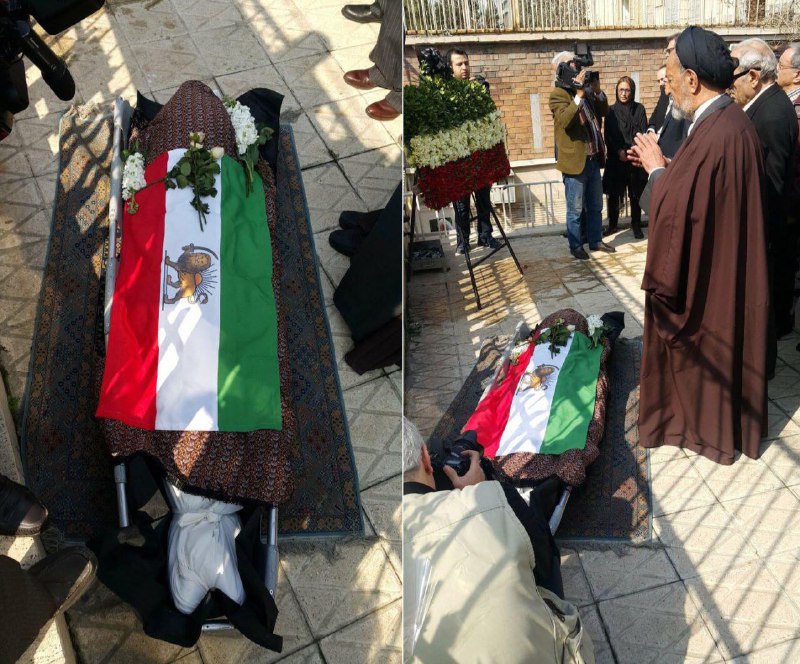 #نمازمیت محمود #دعایی بر پیکر #ادیب_برومند شاعر و عضو #جبهه_ملی با #پرچم_ایران منقش به #شیروخورشیدHannahArendt16