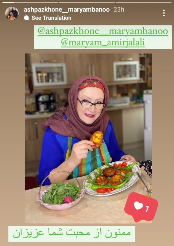 مریم امیرجلالی امروز استوری با کتلت گذاشته 