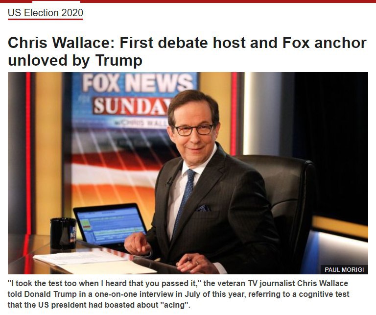 #کریس_والاس، مجری باسابقه رسانه های آمریکایی که از سال ۲۰۰۳ با شبکه خبری #فاکس کار می کند قرار است امروز، سه شنبه ۲۹ سپتامبر، نخستین #مناظره تلویزیونی میان دونالد #ترامپ و جو #بایدن را اداره کند.آقای والاس اگر چه برای #فاکس‌نیوز که اصلی ترین شبکه حامی آقای ترامپ است کار می کند، اما در چهار سال گذشته نشان داده که همچون بسیاری از نام های بزرگ این شبکه حامی «بی قید و شرط» آقای ترامپ نیست و بارها او را در تنگنای سوالات سخت خود قرار داده است.کریس والاس در سال ۲۰۱۶ هم مجری یکی از مناظره های تلویزیونی میان هیلاری کلینتون و دونالد ترامپ بود و توانست ستایش عمومی را در اداره منصفانه آن مناظره کسب کند.مناظره امشب [ساعت ۴