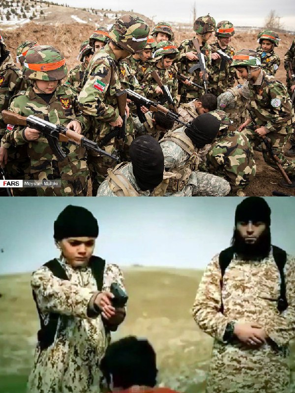 گمانم از تاثربرانگیزترین تصاویر این چندسال جهان، عکس کودکانی بودکه به اسرای #داعش تیرخلاص میزدند(تصویر پایین) وحالا مشابهش! (بالا