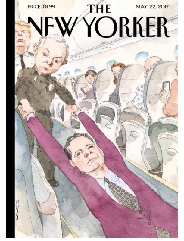 مجله معروف #نیویورکر ماجرای #اخراج رئیس #اف‌بی‌آی #FBI به دستور #ترامپ را با بیرون کشیدن مسافر هواپیمایی #یونایتدایرلاینز آمیخت. bbckalbasi