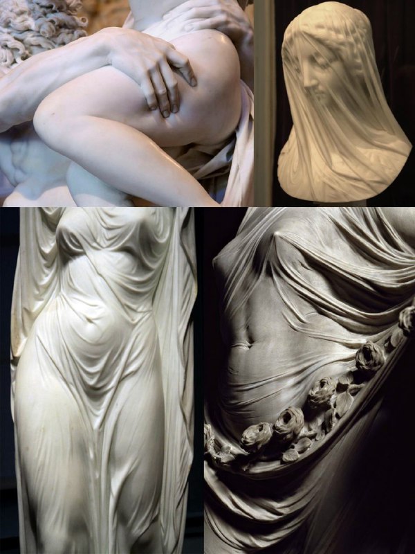 این #مجسمه ها از #مرمر هستند و یه تیکه. فقط با سمباده زدن اینطوری شدن.اون انگشت‌ها کار #برنینی ه بقیه هم